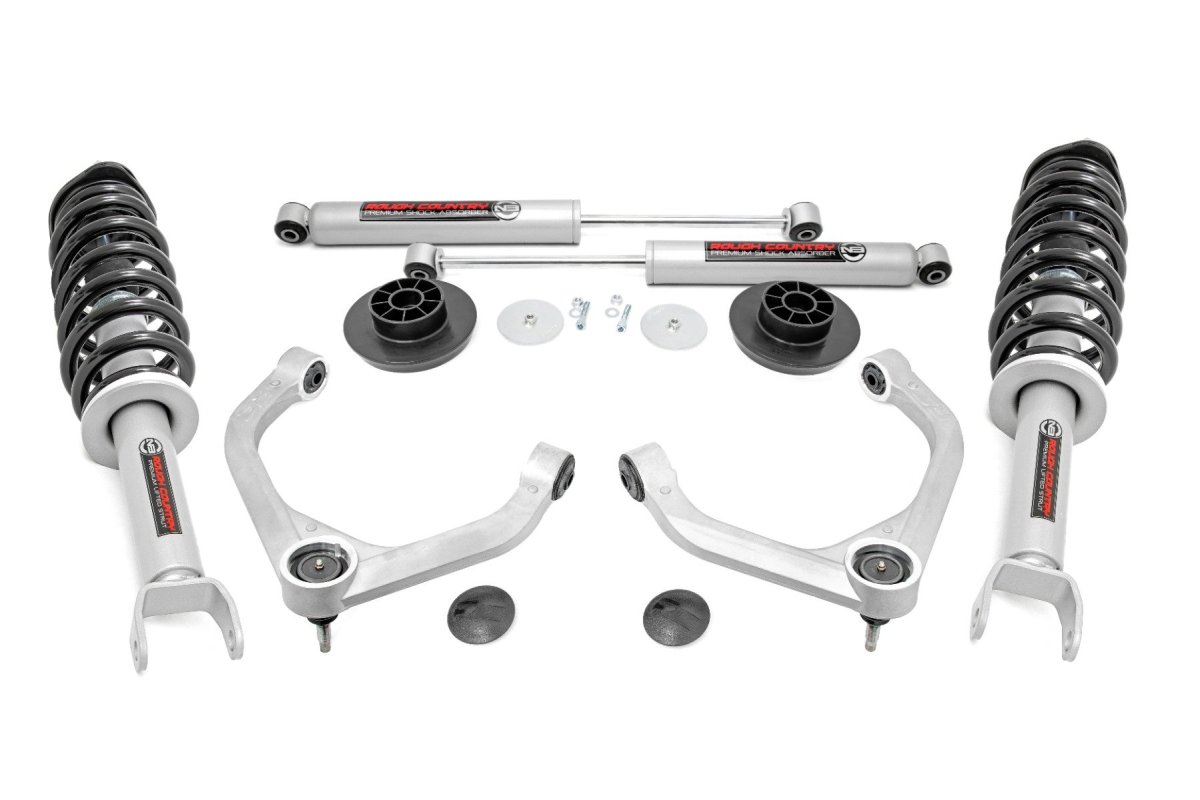 Ram 1500 Classic Suspension Lift Kit - Front + Rear - Rough Country - 3 Inch Lift Kit | N3 Struts/Shocks - Red - '19-'23